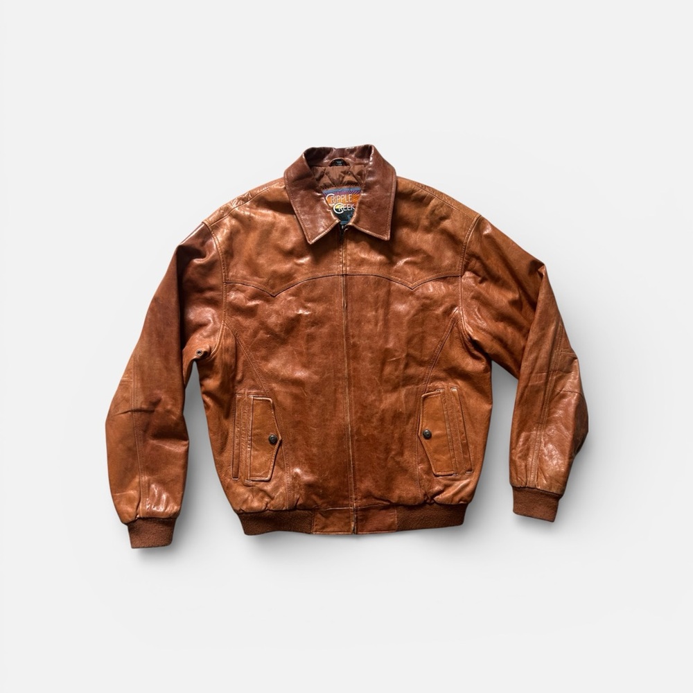 Brown Leather Bomber Jacket, Men’s L/XL